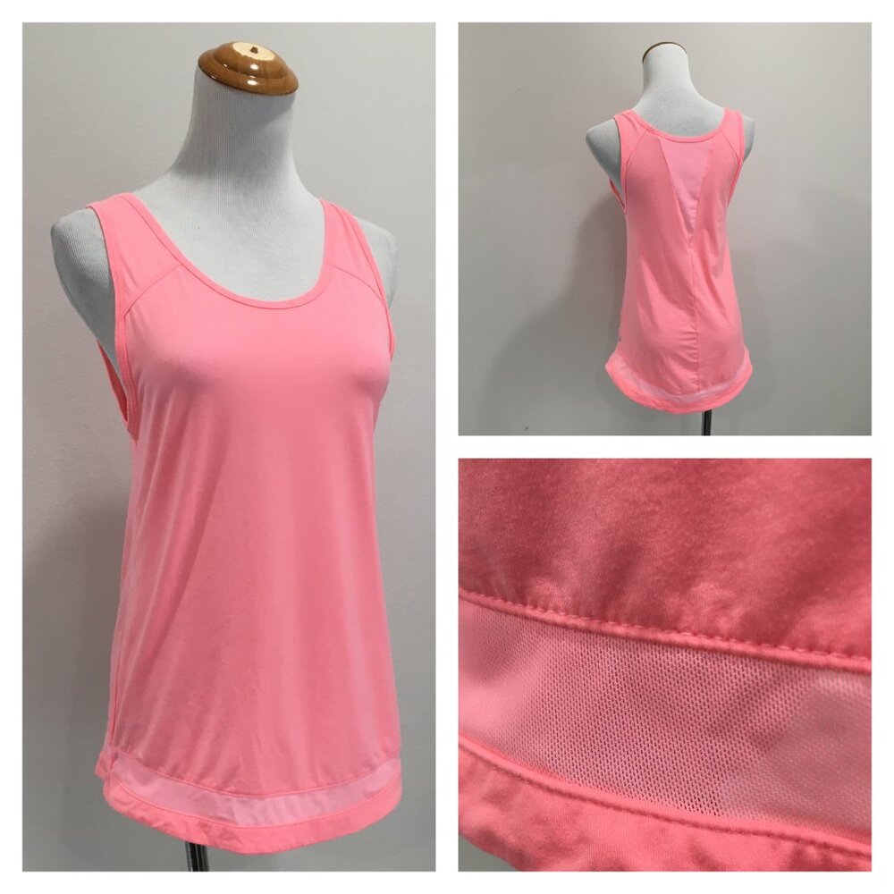 ZELLA Neon Peach Pink Sheer Mesh Insert Stretchy Sleeveless Tank Top
